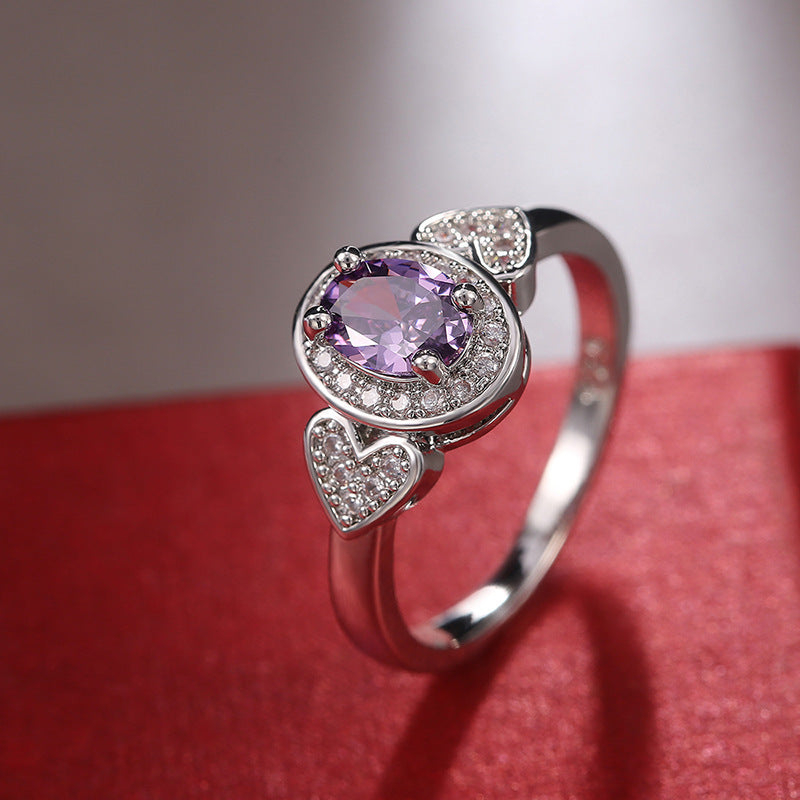 NO.3-woman fashion jewelry, stunning double heart purple ring
