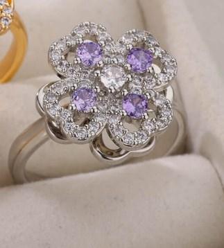 NO.4-woman fashion spinning ring, zircon lucky clover ring，open ring, adjustable ring