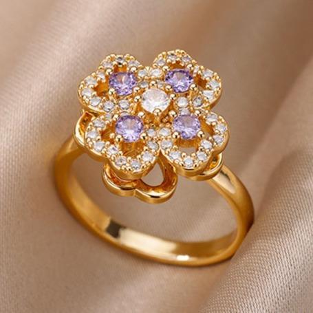 NO.4-woman fashion spinning ring, zircon lucky clover ring，open ring, adjustable ring