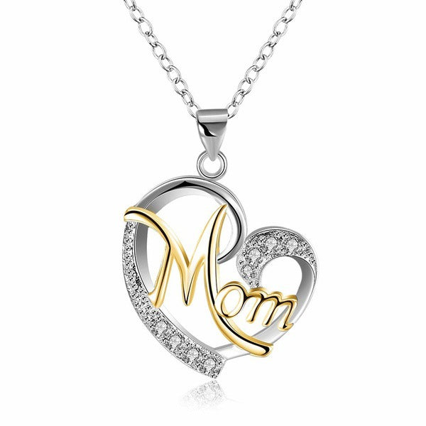 Mom Necklace Heart Shape Diamond Best Mother's Day Gift, best seller