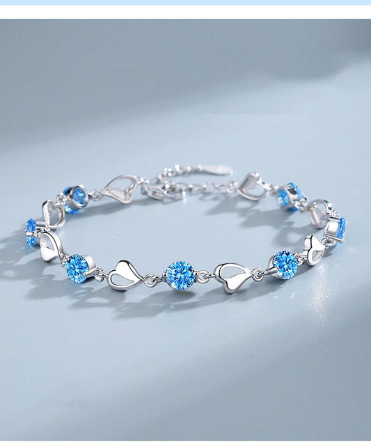 NO.3-Ocean Heart Bracelet Female Austrian Crystal Heart Shape Fashion Design Simple Temperament Love Bracelet