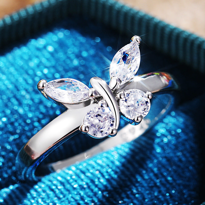 NO.67-Simple copper butterfly-shaped zircon ring