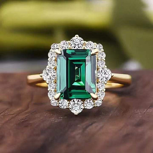 NO.55-Fashion Accessories for Women, Vintage Emerald Rings Court Charm Zircon Rings Wedding Anniversary Gifts