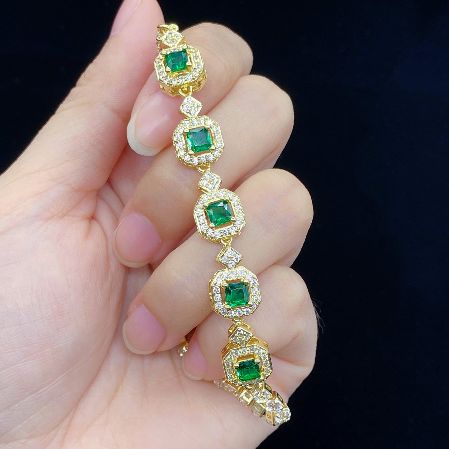 NO.8-Women's fashion jewelry, square colorful bracelet full of diamonds