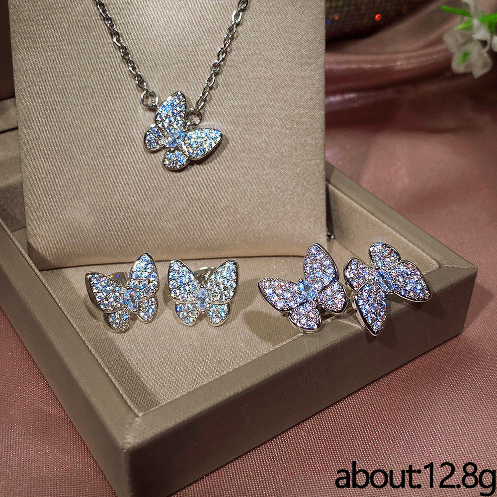 NO.22-Ladies Fashion Accessories , 1pc Butterfly Zircon Sparkling Necklace/Ring/Earrings