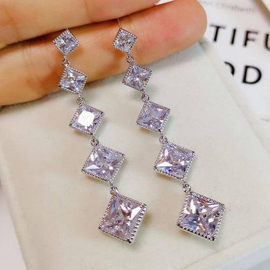 NO.30-Women's fashion accessories, simple and versatile square tassel long earrings earrings, modifying face and slimming earrings
