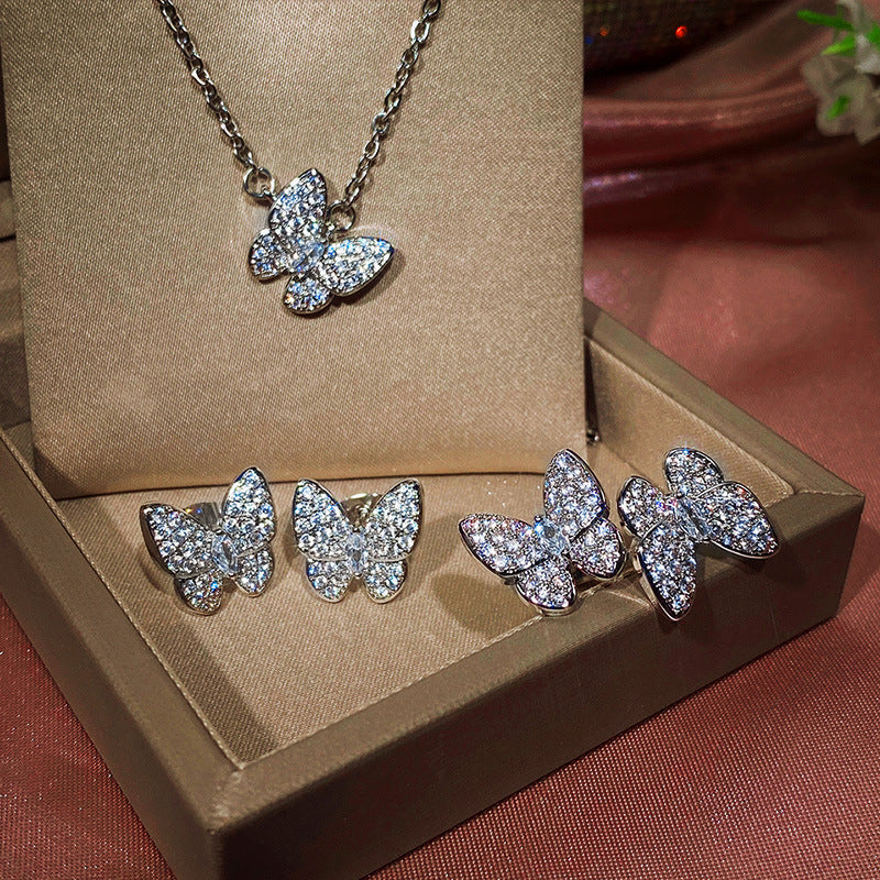 NO.22-Ladies Fashion Accessories , 1pc Butterfly Zircon Sparkling Necklace/Ring/Earrings