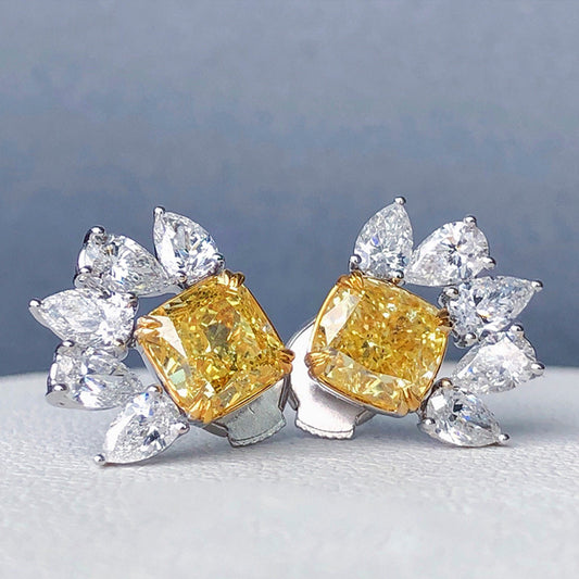 NO.39-Fine zircon yellow diamond-set earrings with water drops