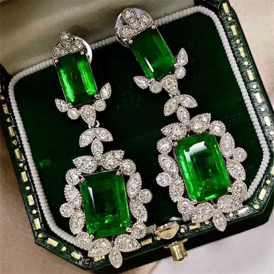 NO.32-Women Fashion Accessories, Princess Cut Green Stud Earrings Earrings Earrings