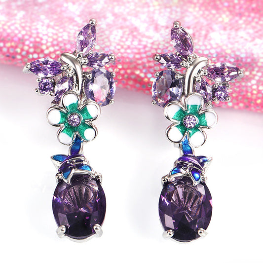 NO.41-Oval purple zircon flower earrings