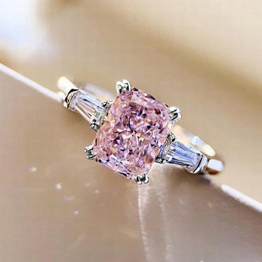 NO.58-Fashion square pink diamond zircon ring female sweet romantic wedding ring