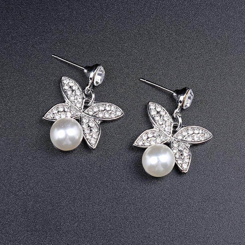 NO.21-Women Fashion white Necklace Earrings accessory Two-Piece Set,four leaf necklace and earring