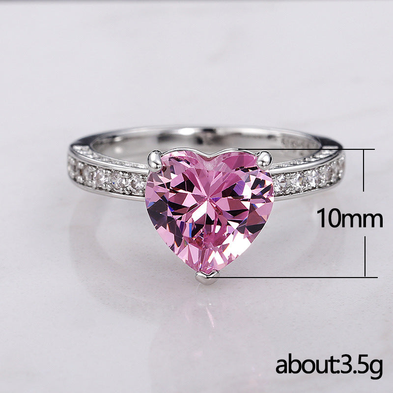 NO.32-Heart-shaped zircon ring with pink diamonds