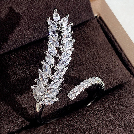 Nr. 10 - Kreativer, weizenährenförmiger Damenring mit Diamanten, leichter, luxuriöser, glänzender Zirkonring