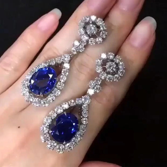 Nr. 11 - Lange Ohrringe mit saphirblauem Zirkon, Ohrringe für Jubiläumsfeiern