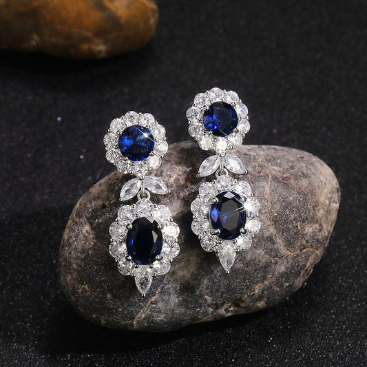 Nr. 10 - Luxuriöse, exquisite Ohrringe mit saphirblauem Zirkon für Frauen, neue leichte, luxuriöse Neujahrsohrringe