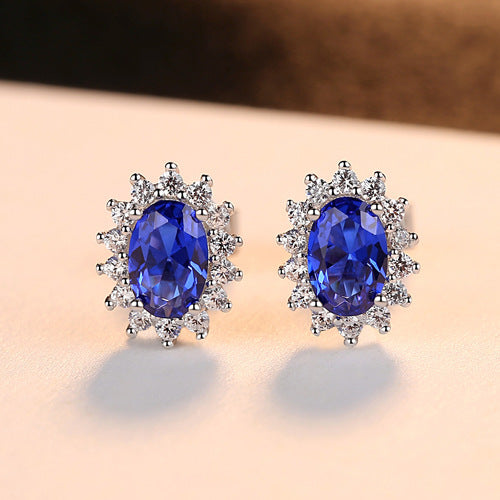 Nr. 1 - Blaue ovale Spitzenohrringe aus 925er Silber, exquisit für Verabredungen und Partys 