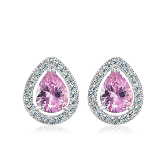 NO.13-Pink water drop zircon stud earrings