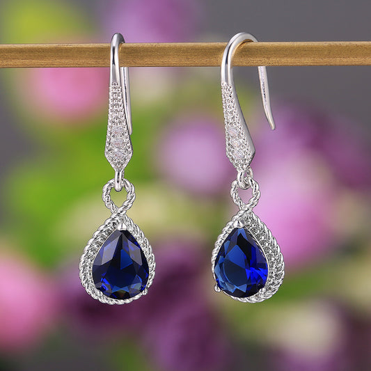 NO.16-Women's Fashion Accessories Jewelry, Dark Blue Unique Sapphire Zircon Earrings