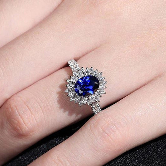 NO.27-Fashion Jewelry For Women, Premium Oval Blue Zircon Ring