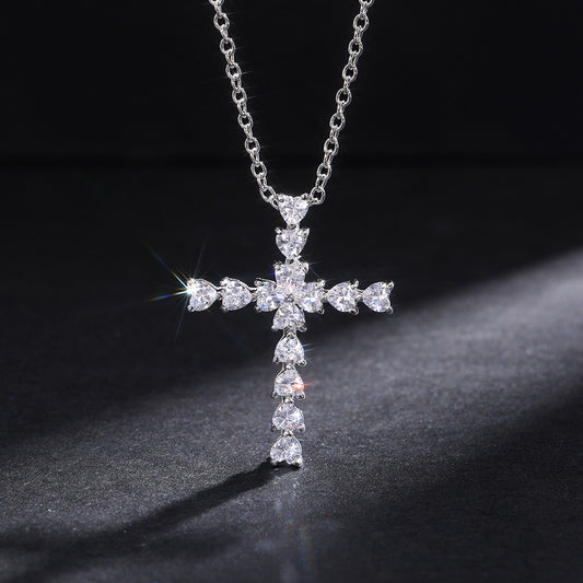 NO.14-Ladies Fashion Jewelry, Creative Cross Set Zircon Necklace