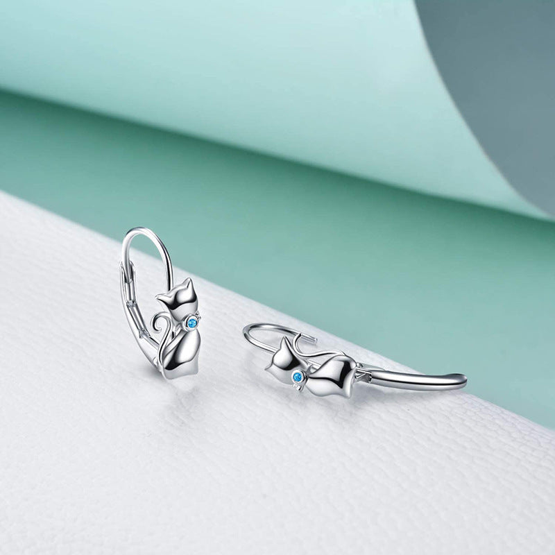 Nr. 8 - Kleine Diamantkätzchen-Ohrringe aus 925er Silber, lebhaft und süß, beliebter Schmuck