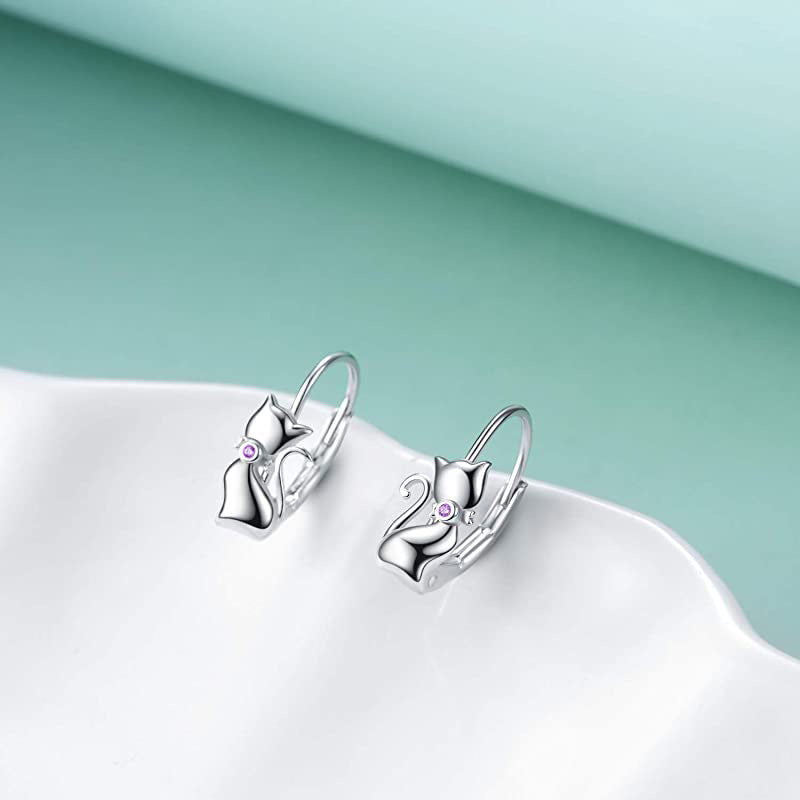 Nr. 8 - Kleine Diamantkätzchen-Ohrringe aus 925er Silber, lebhaft und süß, beliebter Schmuck