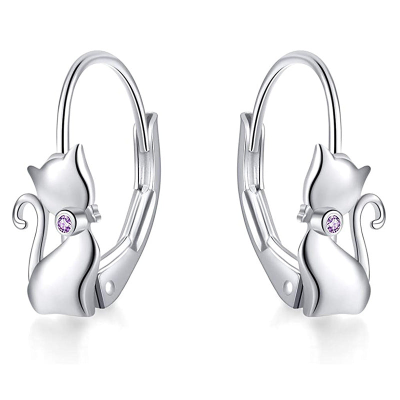 Nr. 8 - Kleine Diamantkätzchen-Ohrringe aus 925er Silber, lebhaft und süß, beliebter Schmuck