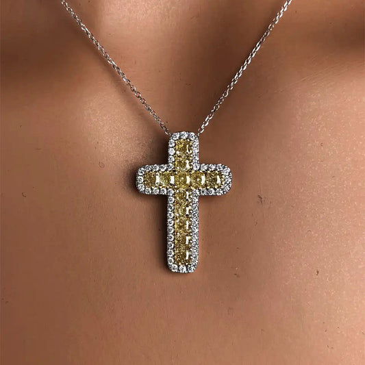 NO.8-Women's Fashion Accessories Jewelry, Popular Recommendations, Fashion Citrine Zircon Cross Necklace