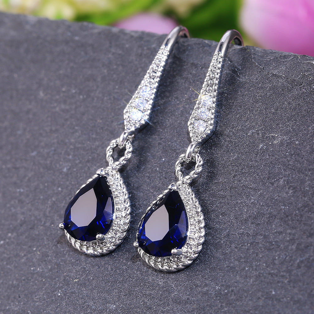 NO.16-Women's Fashion Accessories Jewelry, Dark Blue Unique Sapphire Zircon Earrings