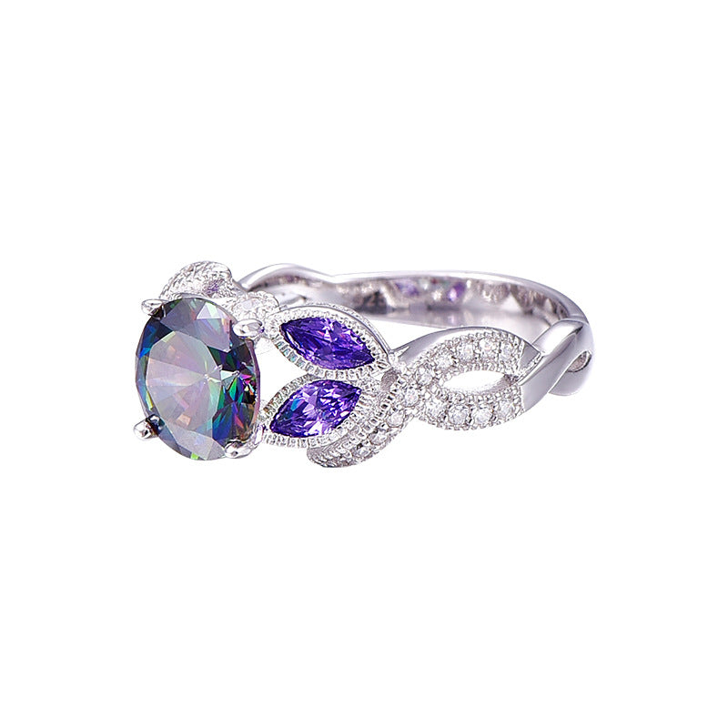 NO.15-Women's Fashion Accessories Jewelry, Purple Colorful Waterdrop Exquisite Oval Zircon Ring