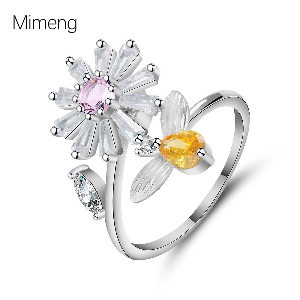 NO.57-Women's fashion small daisy flower small bee creative, sweet and cute, adjustable ring split ring