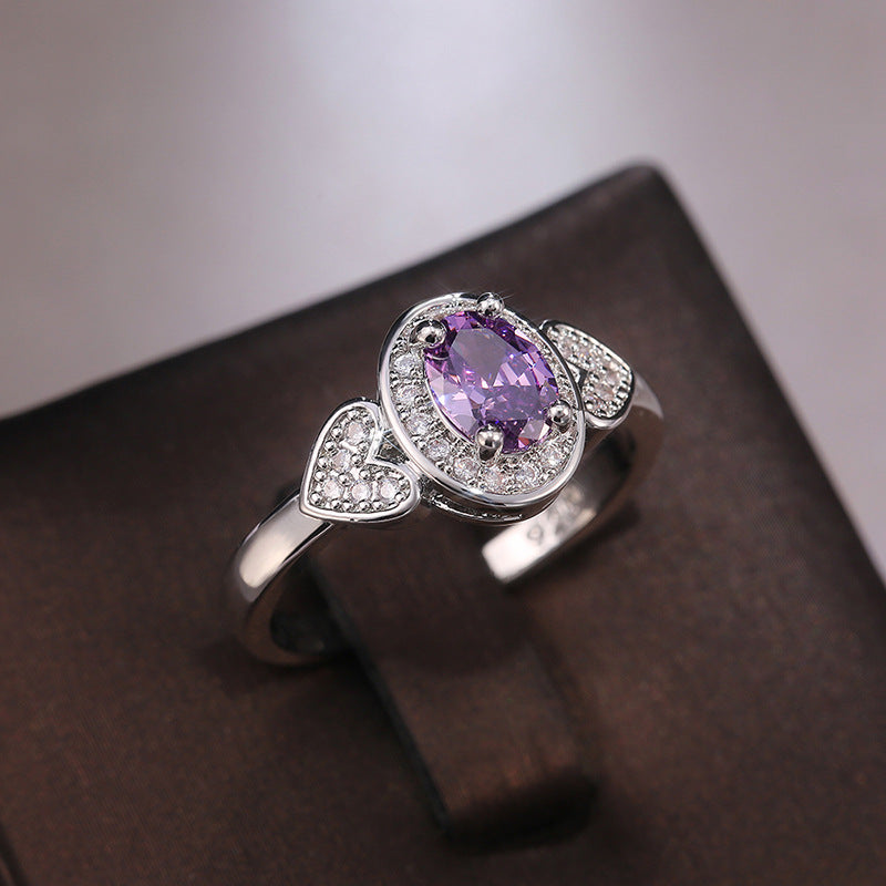 NO.3-woman fashion jewelry, stunning double heart purple ring