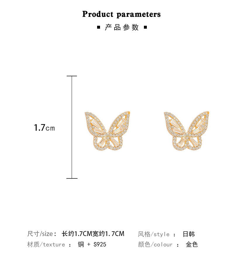 NO.1-S925 Silber Nadel Super Flash Kristall Zirkon Schmetterling Ohrringe Weiblichkeit Vielseitig Ohrstecker