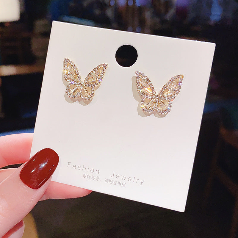 NO.1-S925 Silber Nadel Super Flash Kristall Zirkon Schmetterling Ohrringe Weiblichkeit Vielseitig Ohrstecker