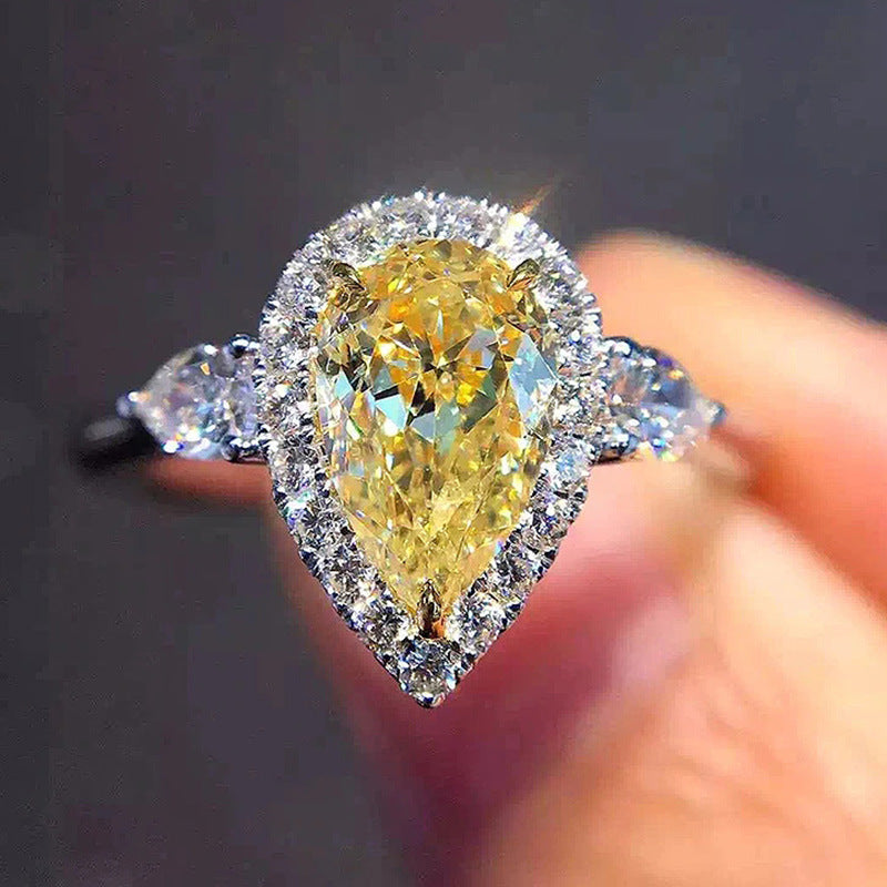 Nr. 71-Damen Modeschmuck, klassischer gelber Wassertropfen-Perlen-Zirkonring