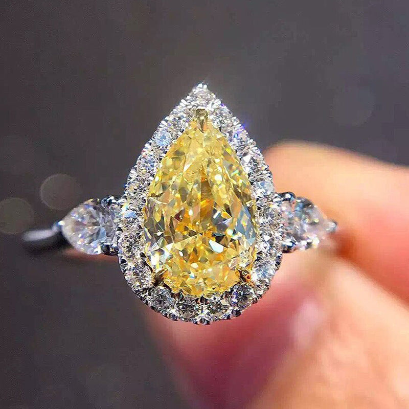 Nr. 71-Damen Modeschmuck, klassischer gelber Wassertropfen-Perlen-Zirkonring