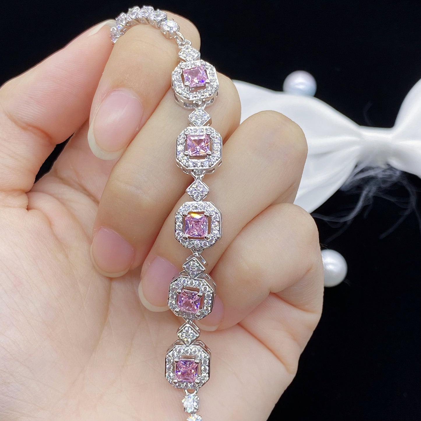 NO.8-Women's fashion jewelry, square colorful bracelet full of diamonds